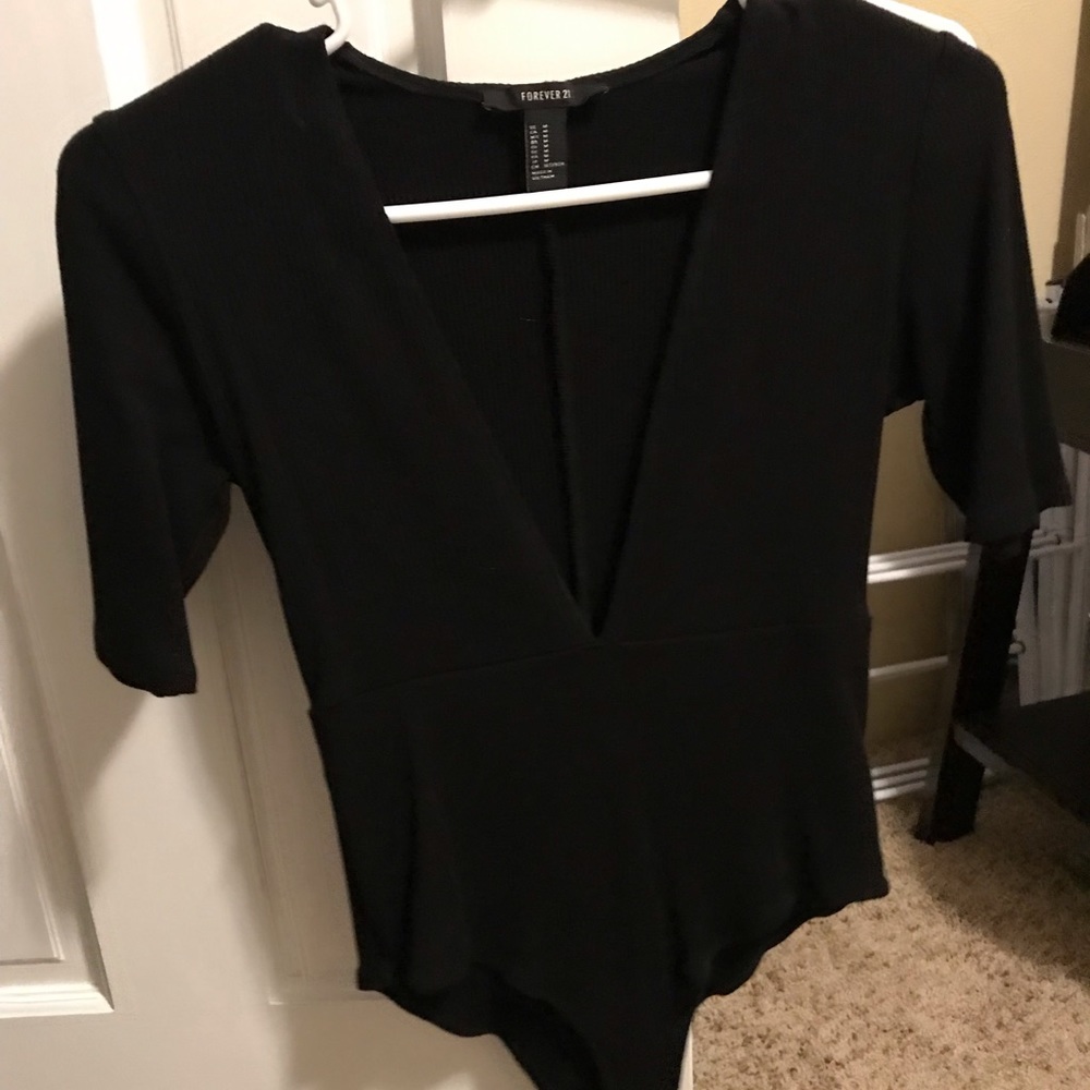 Forever 21 Black deep V bodysuit